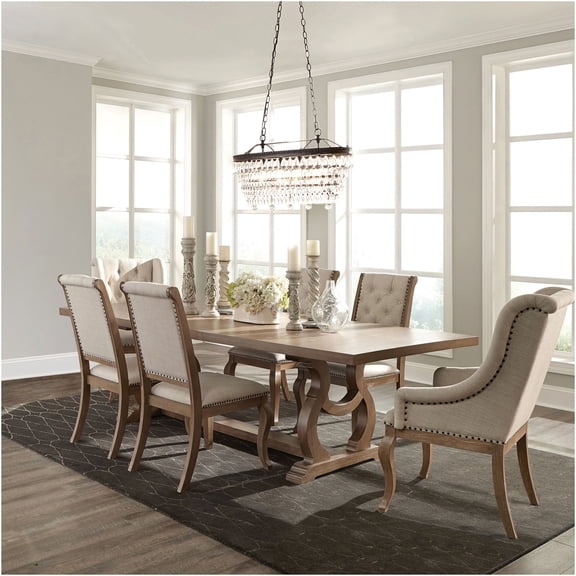 JERFIT 7-Piece Wood Dining Set with Table, 6 Chairs, Cream Upholstery, Barley Brown Finish for Dining Room