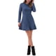 thumbnail image 2 of Vestido elegante de manga larga con volantes de cuello redondo de ante sintético para mujer Inspire Chic, color azul oscuro, 2 of 6