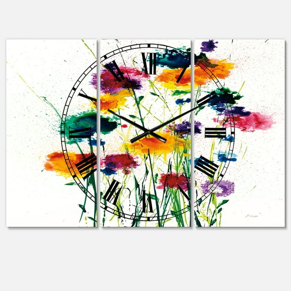 Designart 'Indigo, Green And Yellow Watercolor' Traditional wall clock