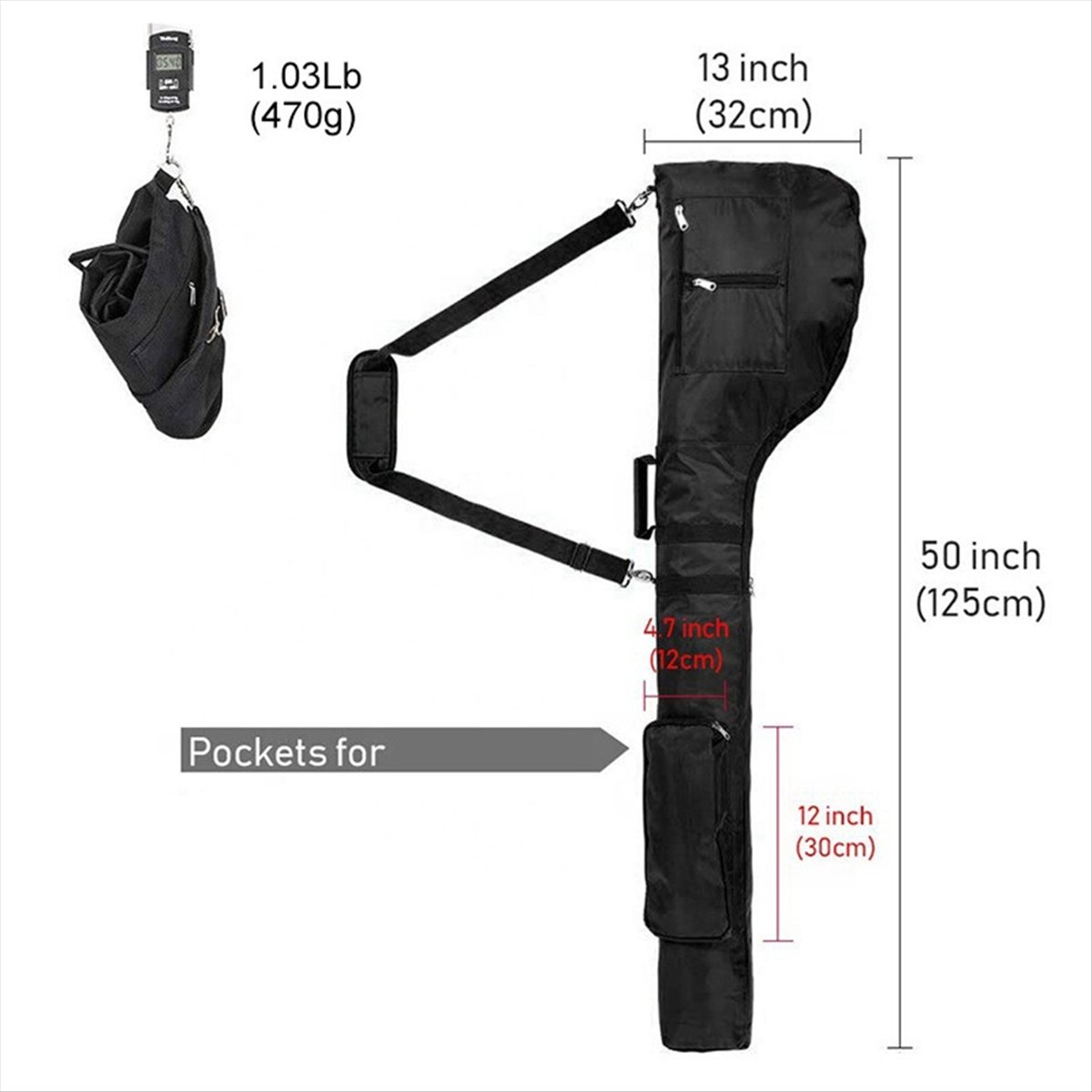 Small Golf Bags, Golf Bag, Sun Day Golf Carry Bag Foldable for Driving Range, Practice Clubs Black