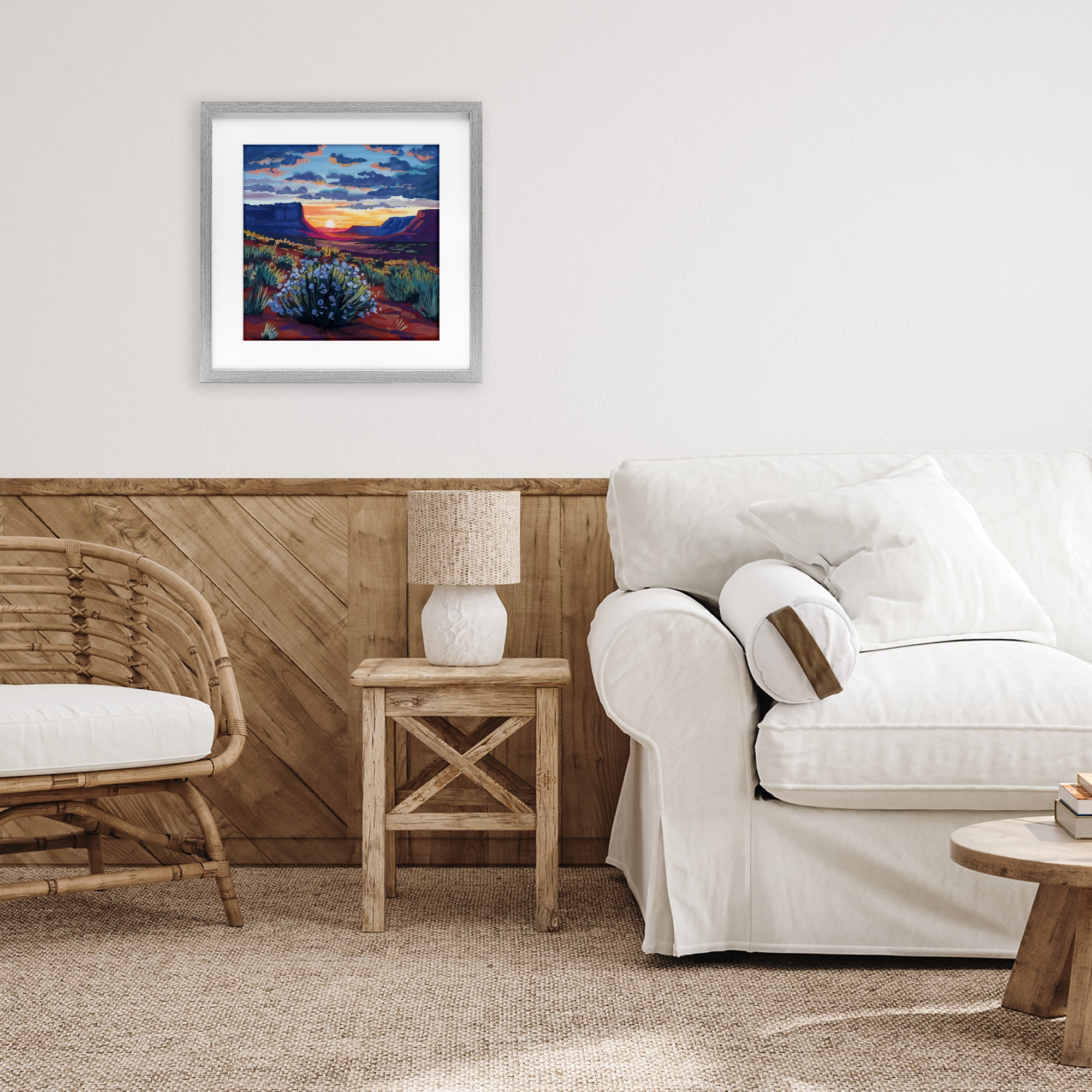 Stupell Industries Desert Sunset on Blooming Bush Gray Framed Print Under Glass, design by Kate Jarvik Birch