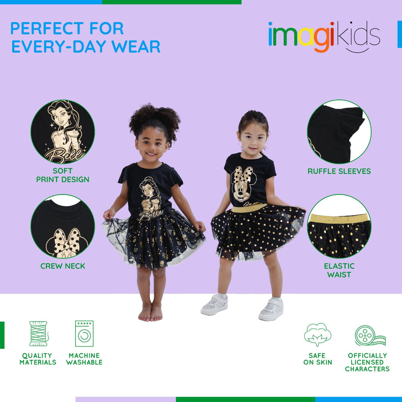 Disney Minnie Mouse Metallic Print T-Shirt and Tulle Mesh Skirt Polka Dots Toddler to Big Kid
