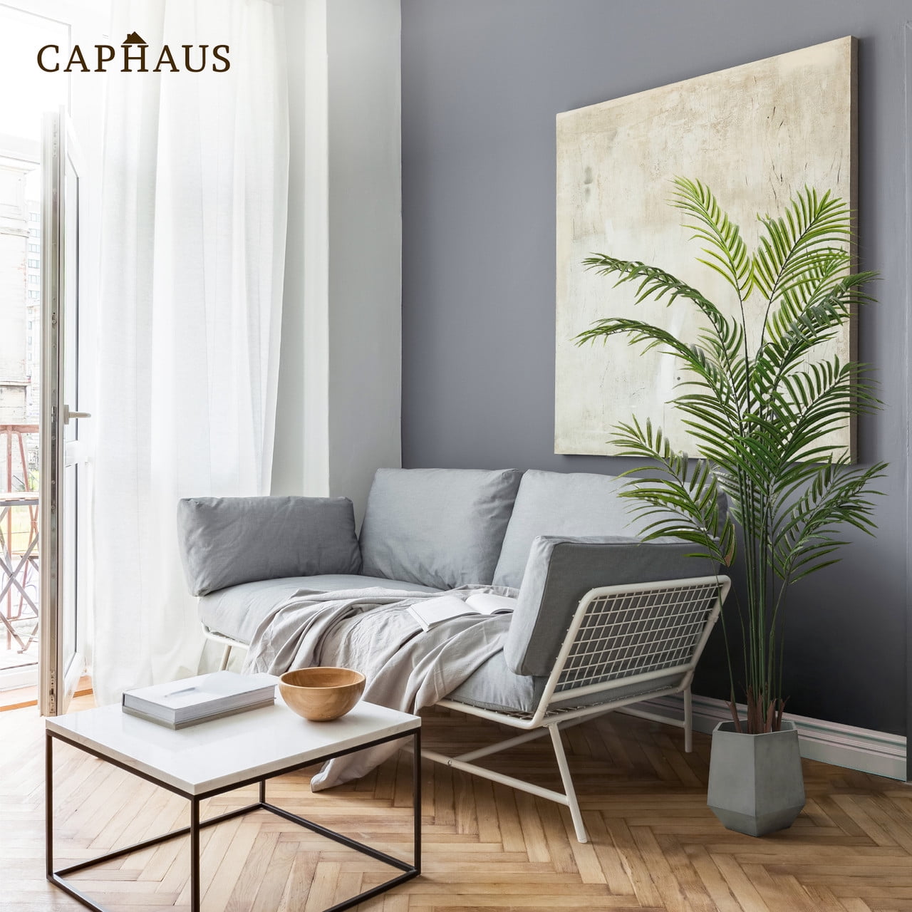 CAPHAUS Artificial Palm Tree, 5 / 6 / 7 Feet with 18 Trunks Faux Potted Tree for Home Office Modern Decoration, Faux Dypsis Lutescens Plant in Pot with Dried Moss, Indoor Gift for Housewarming