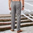 thumbnail image 4 of Avrnliq Men's Premium Linen-Blend Pleated Trousers, Wrinkle Resistant Stretch Straight Leg Pants, Business Casual Resort Wear for Men, Gray, S-XXXL, 4 of 7