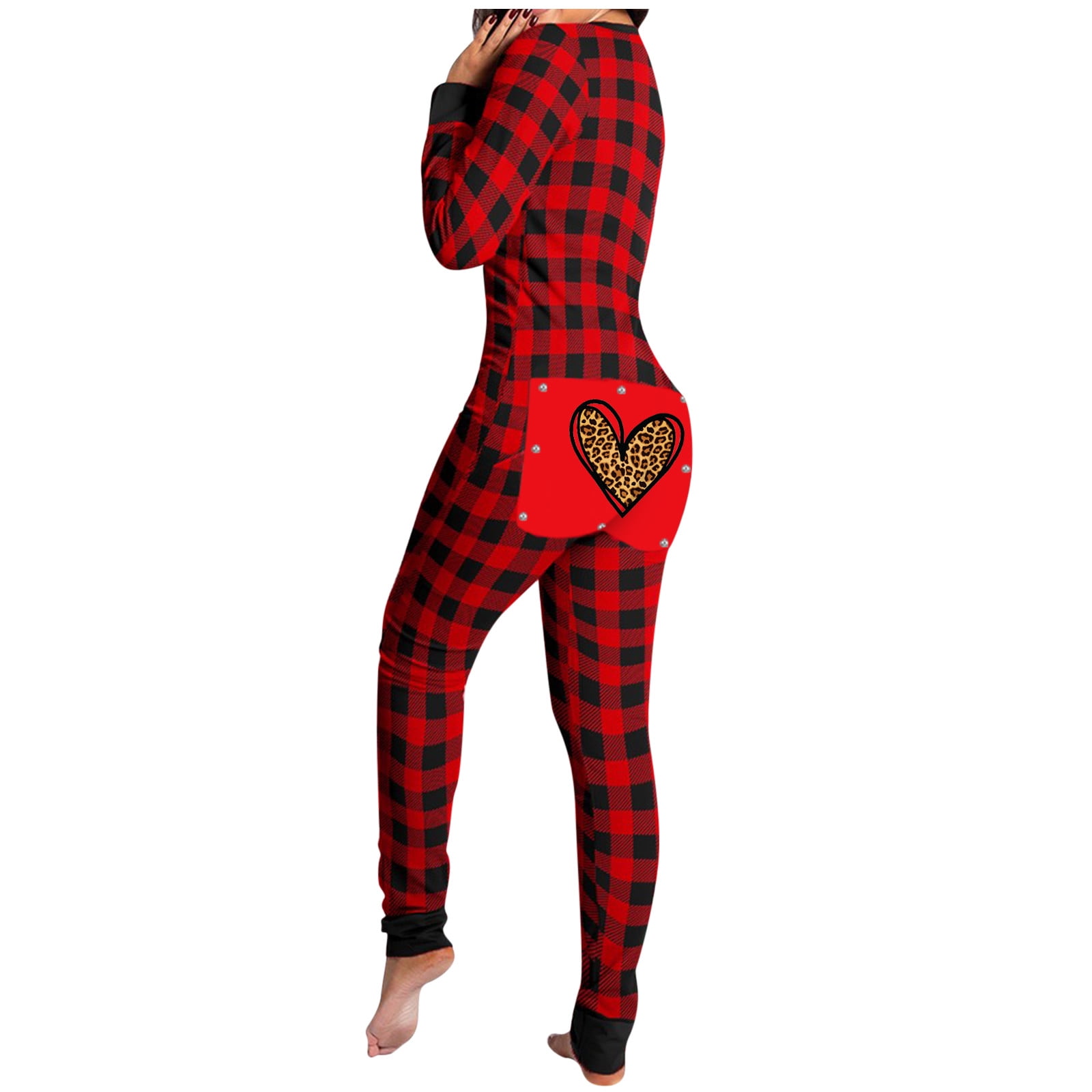 qucoqpe Womens Sexy Onesies Pajamas Butt Flap Ladies Sexy Jumpsuits Plaid Print Pajamas Comfy Fleece Warm Sleepwear Butt Flap Adults Jumpsuits Rompers Overalls Walmart