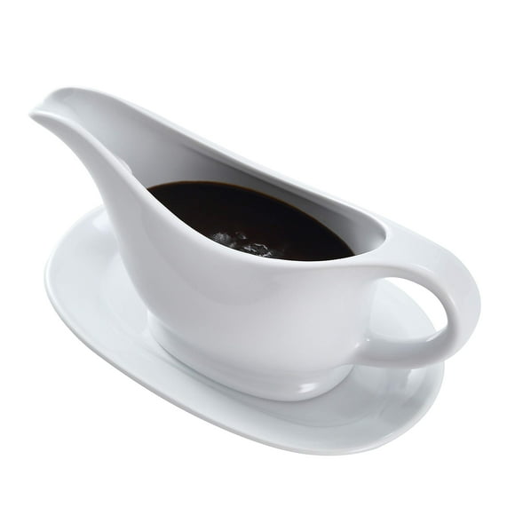 Bruntmor Saucière en Céramique Blanche de 11 Oz avec Plateau, Plat de Service, Distributeur