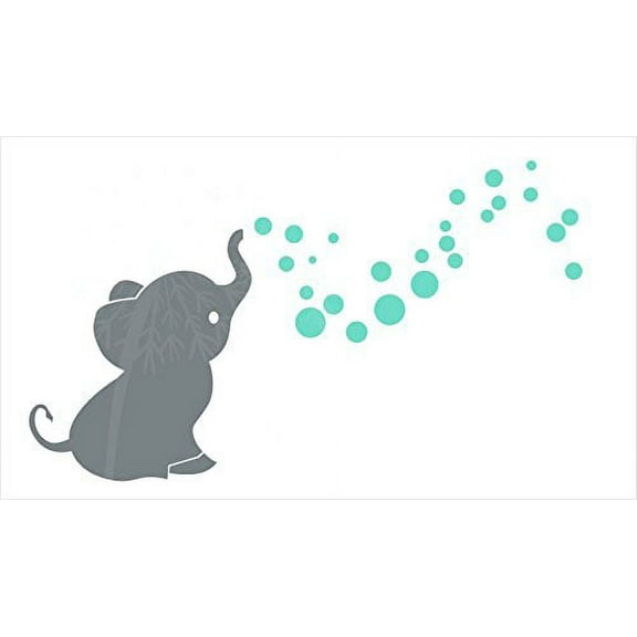 Wall Decor Plus More Elephant with Bubbling Dots Vinyl Wall Art Decals Stickers for Baby Nursery Decor, S Gray-Mint, 36x20 in¦
