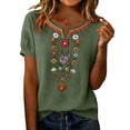 thumbnail image 5 of Qulqfy Embroidered Womens Tops Floral Fall Short Sleeve Casual Army Green Cute Tunic Comfy Henley V-Neck Shirts L, 5 of 7