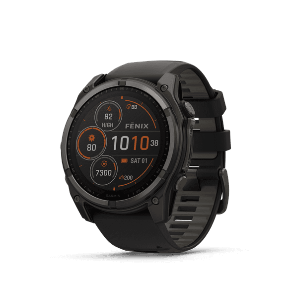 Garmin fēnix 8 Solar Sapphire Smartwatch 51mm - GPS, Compass, Gyroscope and Barometric Altimeter | Carbon Gray DLC Titanium with Black/Pebble Gray Silicone Band