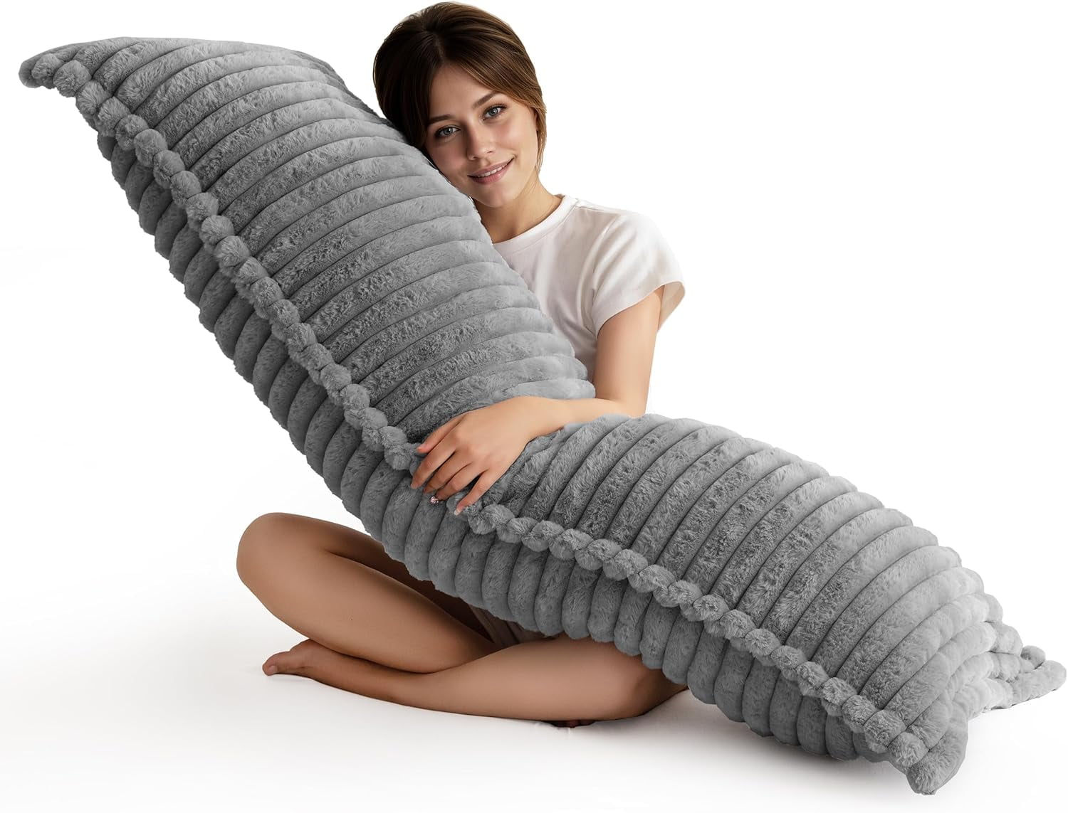 Memory Foam Body Pillow Thick Large Long Full Body Support Pillow with Removable Cover 20x54 Inch Beige for Adults