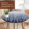 thumbnail image 4 of Blue Floral Round Tablecloth, Fitted Table Cover with Elastic for 45"-54" Round Tables, Gradient Stripe Garden Plant Branch Texture Table Cloth Outdoor Indoor Dinning Party Waterproof Tablecloths, 4 of 7
