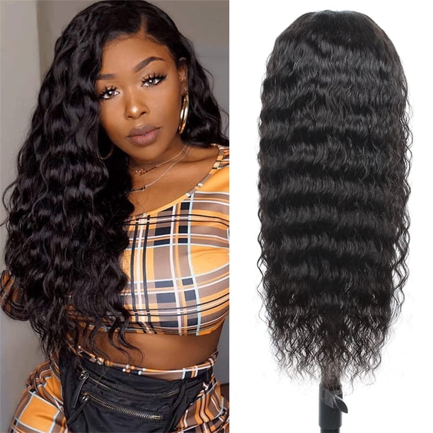 Pelucas de encaje frontal de onda suelta, cabello humano 4?4 HD, transparente, suelto, cierre de encaje profundo, pelucas de cabello humano pre arrancado con pelo de bebé, 180% densidad, pelucas sin p