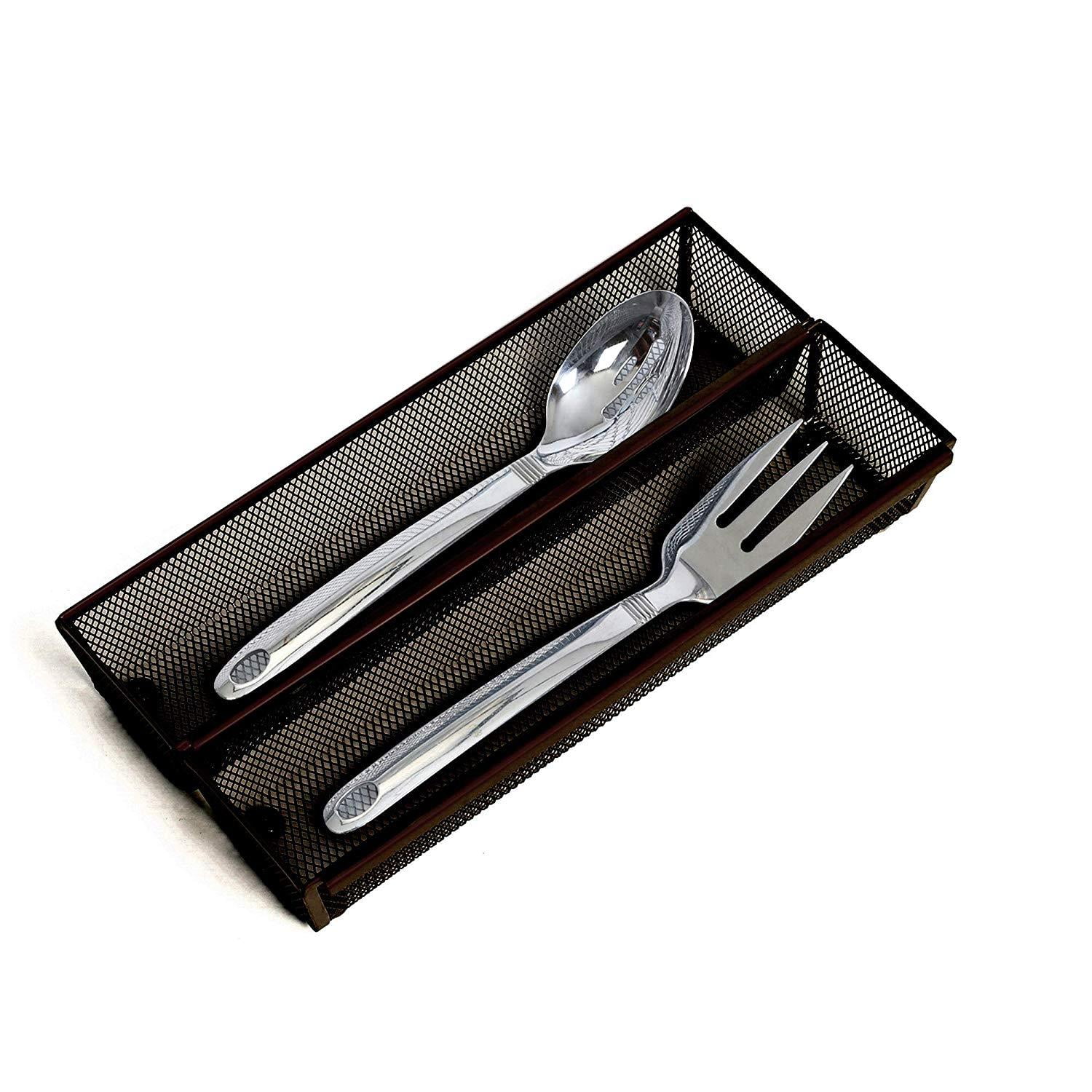 Smart Design Drawer Organizer - 15 x 6 Inch - Steel Metal Mesh Tray - with Interlocking Arm Connection - Utensils, Silverware, Organization - Kitchen - Silver
