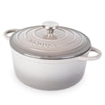 thumbnail image 1 of Olla de hierro fundido con tapa – Cacerola esmaltada antiadherente, apta para horno hasta 260 °C – Resistente olla holandesa – Gris, 5 cuartos, 24 cm – de Nuovva, 1 of 5