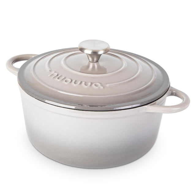 Olla de hierro fundido con tapa – Cacerola esmaltada antiadherente, apta para horno hasta 260 °C – Resistente olla holandesa – Gris, 5 cuartos, 24 cm – de Nuovva