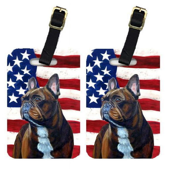 Caroline's Treasures Pair of USA American Flag with French Bulldog Luggage Tags LH9010BT