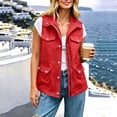 thumbnail image 6 of BVnarty Women's Sleeveless Utility Vest Lapel Collar Waist Drawstring Multi Pockets for Fall Winter Daily Casual Wear Red L, 6 of 8