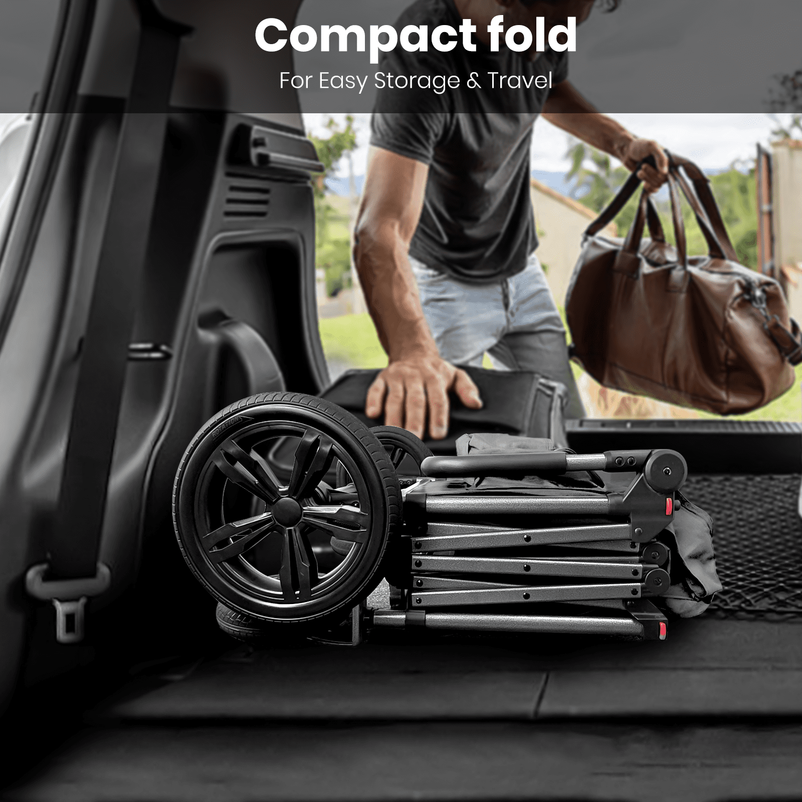 GVDV Stroller Wagon for Kids, 3-in-1 Collapsible Double Stroller Wagon for Toddlers, All-Terrain Baby Stroller with Removable Canopy, Adjustable Push/Pull Handles, 5-Point Harness, Gray