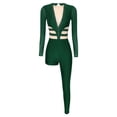 thumbnail image 4 of TiaoBug Women's Asymmetrical Gymnastics Leotard Long Sleeve Round Neck Figure Skating Jumpsuit Green S, 4 of 7
