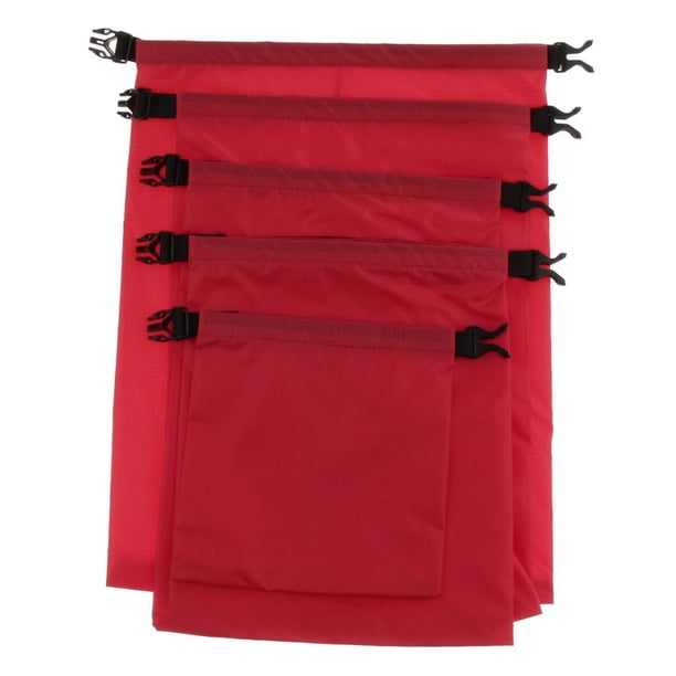 Bolsa seca impermeable multiusos de 5 piezas para acampar, almacenar y hacer rafting. Rojo