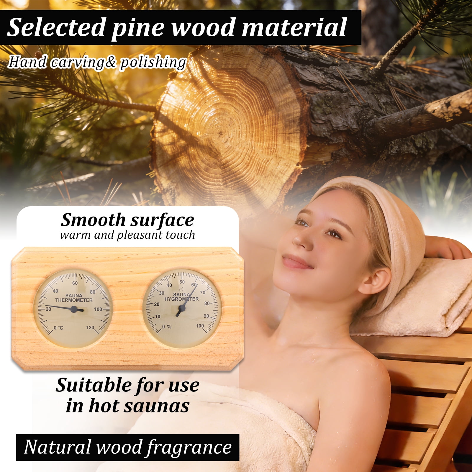 2 in 1 Sauna Thermometer and Hygrometer Wall Mount Design Dual Temperature and Humidity Gauge Split Dial Design for Sauna Room