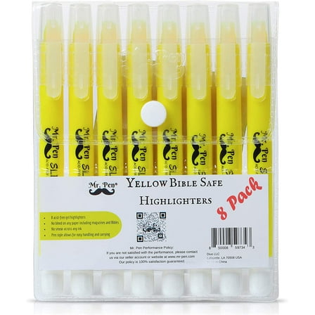 Mr. Pen- Gel Highlighters, Bible Highlighter, Pack of 8, Yellow Highlighters, Dry Highlighter