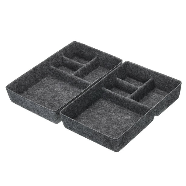 Organizador de Cajones de Fieltro Uxcell, Paquete de 2, Bandeja Organizadora de 4 Compartimentos, Gris Oscuro