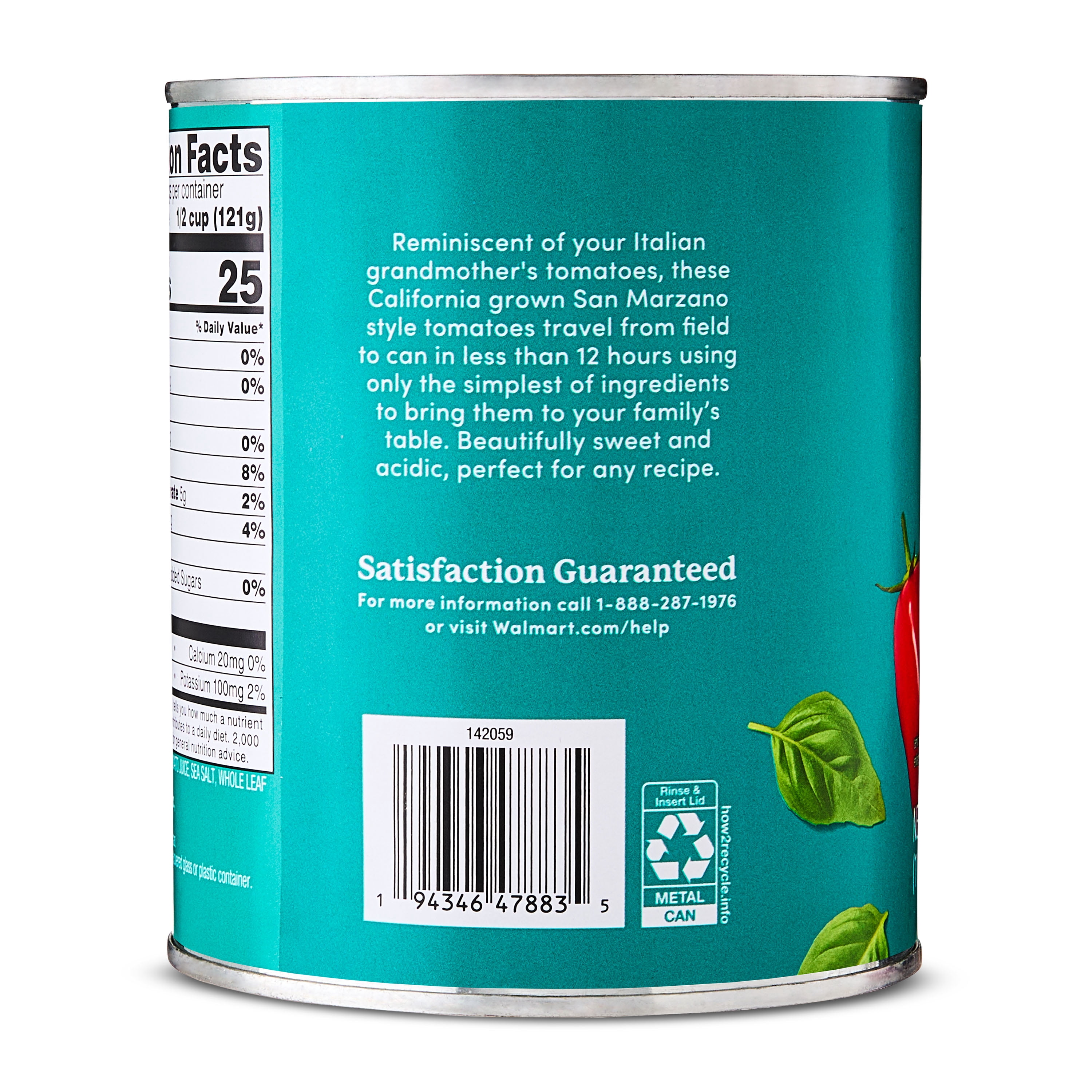 bettergoods San Marzano Style Whole Peeled Tomatoes with Basil, 28 oz