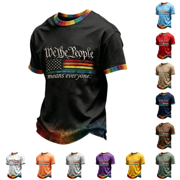OIOLOYJM We the People Means Everyone Shirt for Men Pride Month Usa T-Shirt Rainbow Flag Short Sleeve Crewneck Tops Black M