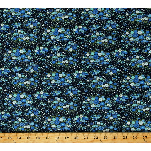 Cotton Flowers Blue Tiny Small Scale Floral Sevenberry Petite Garden Midnight Cotton Fabric Print by the Yard (SB-6112D1-6MIDNIGHT)