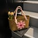 thumbnail image 2 of Bolso Flores Tejer Hombro Paja Mujeres Elegantes () Rosa, 2 of 9