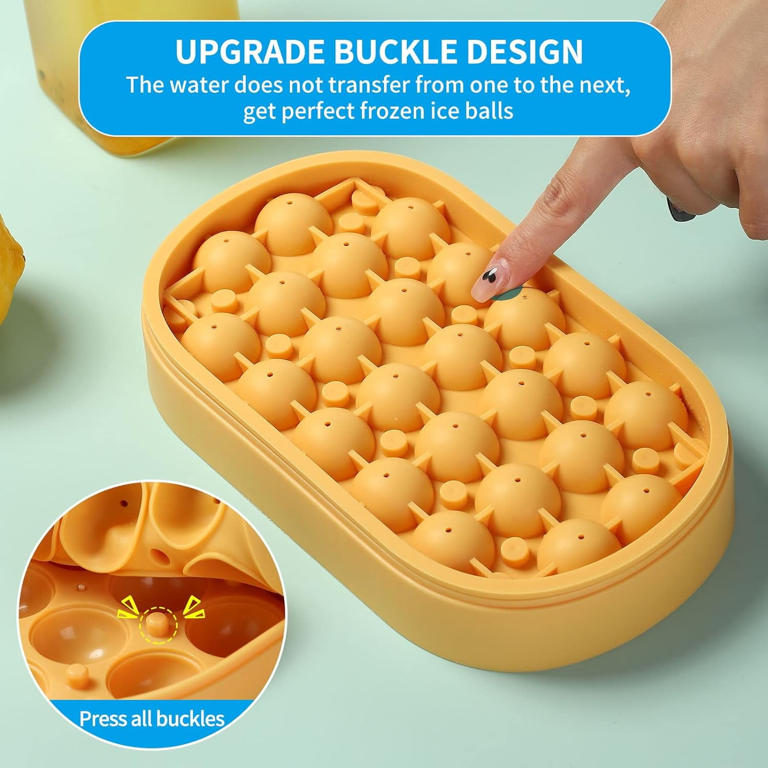 Round Ice Cube Tray with Lid and Bin,Silicone Sphere Ice Trays for Freezer | BPA Free Stackable Round Ice Tray with Cover | Easy Release Making 24-Circle Ice | Come with Ice Scoop