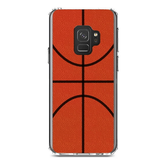 DistinctInk Clear Shockproof Hybrid Case for Samsung Galaxy S9 (5.8" Screen) - TPU Bumper, Acrylic Back, Tempered Glass Screen Protector - Basketball Drawing - Basketball