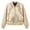 Beige, variant on Women Gingham Print Bomber Jacket Zip Up Long Sleeve Ribbed Trim Outerwear for Casual Daily Outing