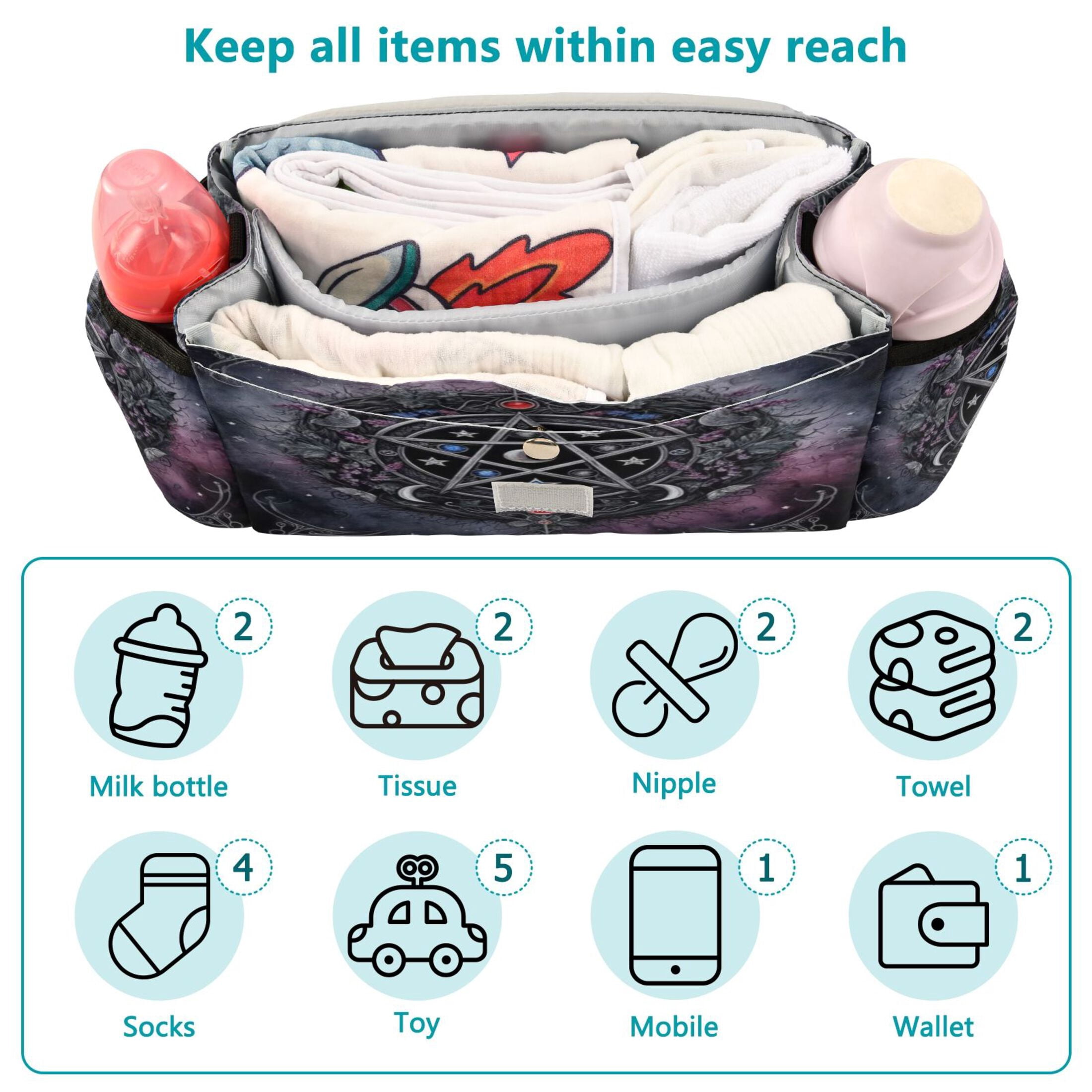 DIXRUYEE Stroller Organizer Mystic Pentagram Printed
