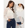 thumbnail image 2 of Top transparente de malla para mujer Allegra K con cuello En punta y manga larga con botones Blanco S, 2 of 5
