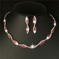 thumbnail image 1 of Conjuntos de joyas de boda con cristales rojos reales bañados en plata para mujer, collar largo con hojas y pendientes, conjuntos de joyas nupciales, 1 of 4