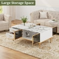 thumbnail image 4 of M optimized Coffee Table for Living Room, Faux Marble Coffee Table with 4 Drawers and Glass Doors Storage, Modern Aesthetic Fluted Panel Design, 4 of 8