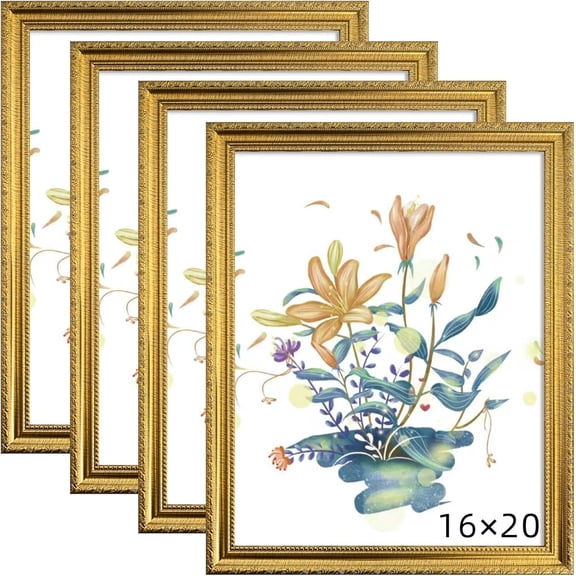 16x20 Picture Frame Gold, Frames for Wall Display, Rustic Vintage Photo Frame with Shatterproof Crystal Acrylic, 4 Pack
