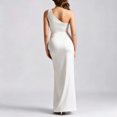 thumbnail image 2 of Morttic Women's Elegant Slanted Shoulder Satin Maxi Formal Dress – Ruched Slim Fit Perfect for Wedding Guest & Evening Party White，XL, 2 of 4