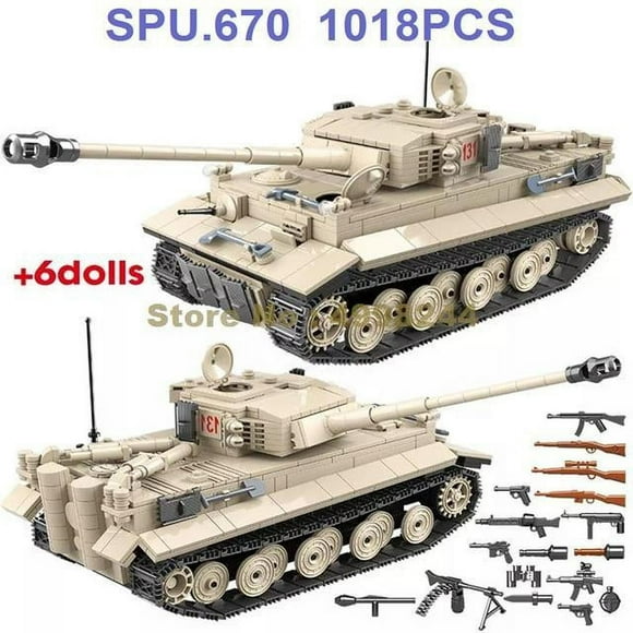 100061 1018pcs Military Army Tank Ww2 Tank 6 Dolls World War 2 Weapon Boy Building Blocks Toy