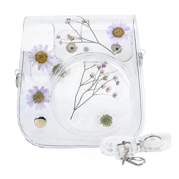 Estuche protector transparente Daisy para cámara compatible con Fujifilm Instax Mini 11/8/9 con correa de hombro ajustable