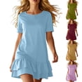 thumbnail image 7 of AKOEE Summer Mini Dress for Women Tiered Ruffle Hem Short Sleeve Crewneck T Shirt Dress S-3X Casual Cute Dress (L, Wine), 7 of 7