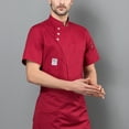 thumbnail image 3 of Toystoory Chaqueta de Chef, delantal de cocina de algodón, ropa de tres botones, camisas de verano de carnicero para hombres, suministros de rojo SG, 3 of 6