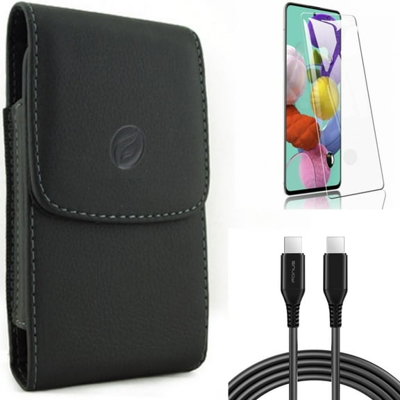 Case Belt Clip w 10ft Long USB-C Cable w Screen Protector for Samsung Galaxy S20 - Leather Holster, PD Fast Charger Cord Power, Tempered Glass [Fingerprint Unlock] R7Y fits Samsung Galaxy S20 Model