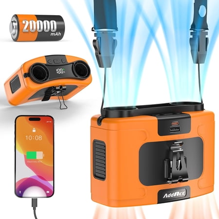 20000mAh Portable Waist Fan, 16000RPM Strong Airflow, Rechargeable Clip On Belt Fan, 10 Speed, Dual Motors Upto 40H Work Time, Battery Operated Shirt Fan for Outdoor Work Jobsite Camping Travel