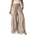 thumbnail image 3 of Zulora Women's High Waisted Barrel Pants Textured Knit Wide Leg Trousers with Drawstring & Pockets, 3 of 9