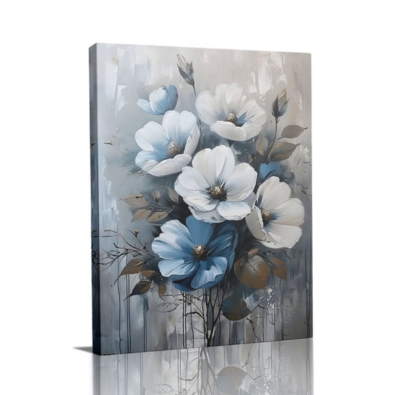 “Blue & White Bloom” Soft Canvas Wall Art Ready to Hang for Living Room and Bedroom