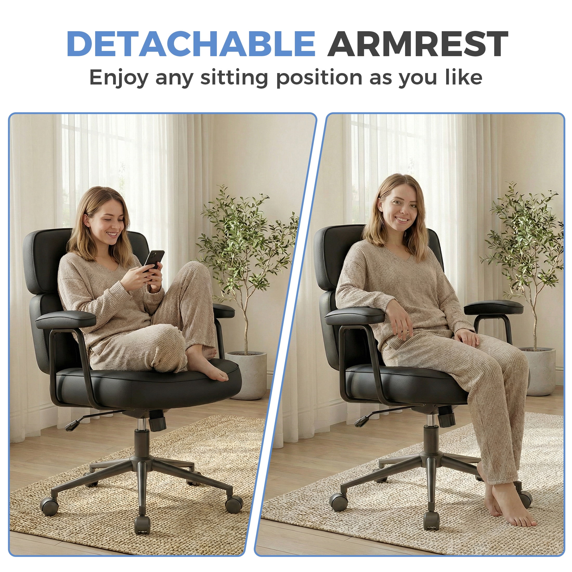 CONCETTA Ergonomic Office Chair, Soft PU Leather Adjustable Task Chair with Lumbar Support and 360° Swivel, Black Gray Green Pink