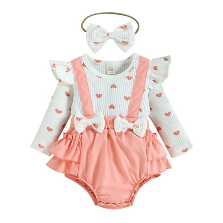 

KI-8jcuD Toddler Baby Girl Jumpsuits Girls Ruffles Long Sleeve Heart Prints Bowknot Ribbed Romper Bodysuits Headbands Outfits Going Home Outfit Baby Girl 0To 3 Month Baby Boy Clothes Toddler Long Sl